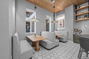 Austin apartment for rent - Clubhouse Kitchen with Seating at Lenox Burnet, Austin, TX