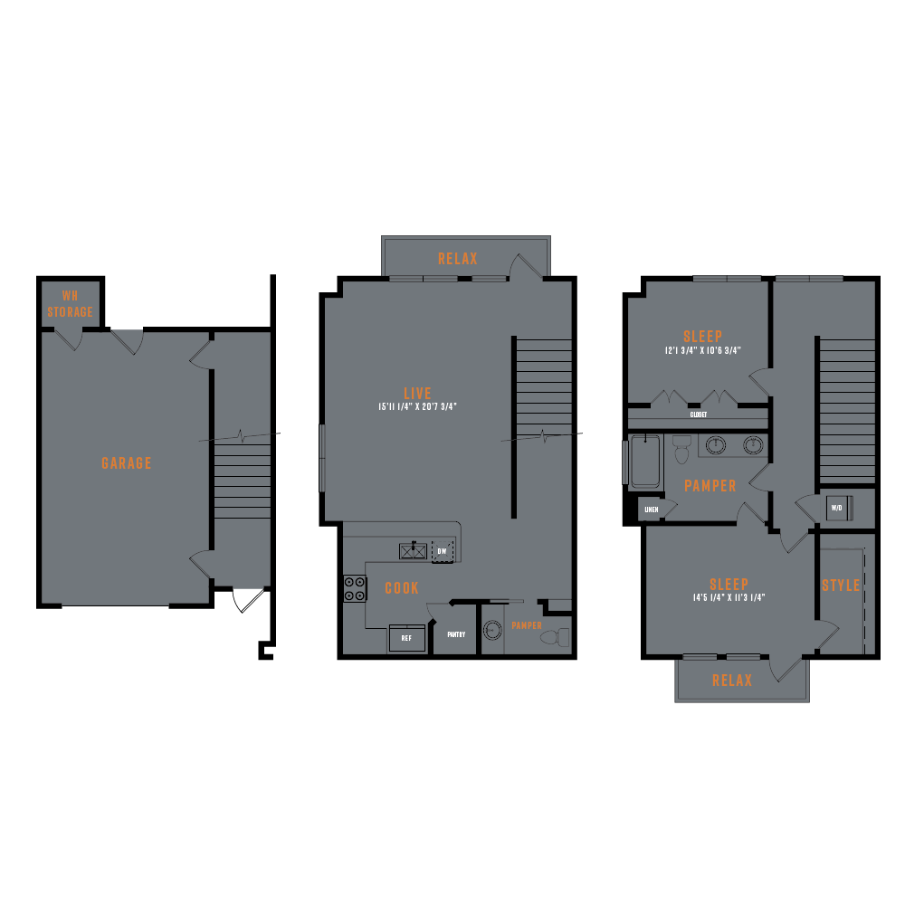 Floor plan for 2 beds, 1.5 baths, 1445 sqft