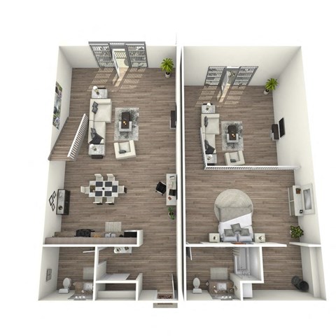 Floor plan for 1 bed, 1.5 baths, 1032 sqft