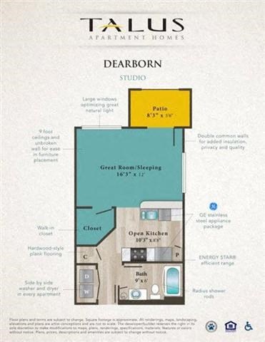Floor plan for studio, 1 bath, 479 sqft