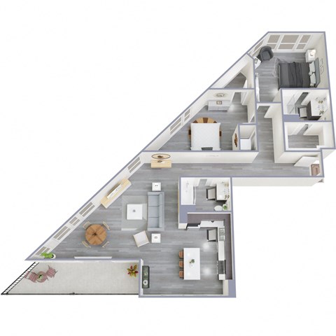 Floor plan for 2 beds, 2 baths, 1301 sqft