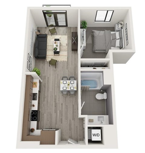 Floor plan for 1 bed, 1 bath, 691 sqft