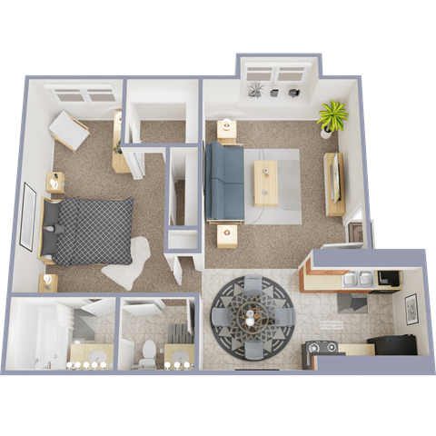 Floor plan for 1 bed, 1 bath, 780 sqft