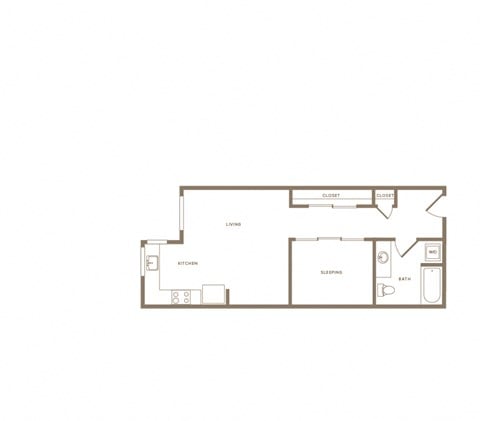Floor plan for 1 bed, 1 bath, 600 sqft