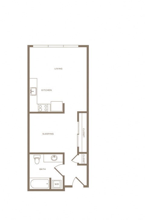 Floor plan for 1 bed, 1 bath, 600 sqft