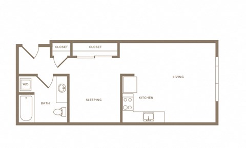Floor plan for 1 bed, 1 bath, 723 sqft