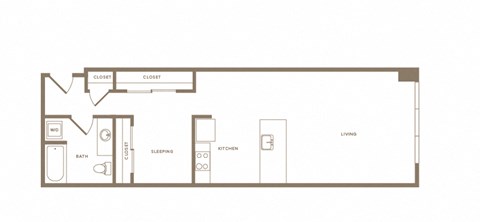 Floor plan for 1 bed, 1 bath, 815 sqft