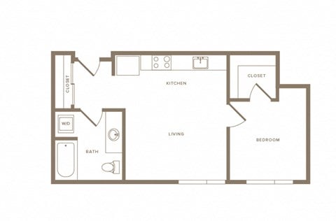 Floor plan for 1 bed, 1 bath, 549 sqft
