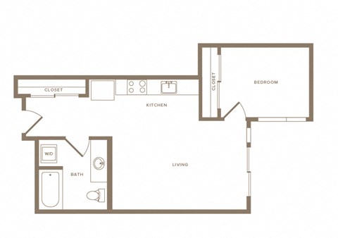 Floor plan for 1 bed, 1 bath, 621 sqft