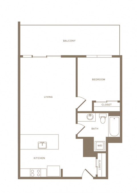Floor plan for 1 bed, 1 bath, 711 sqft