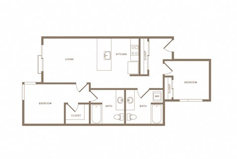 Floor plan for 2 beds, 2 baths, 925 sqft