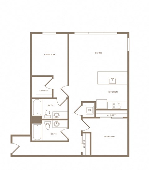 Floor plan for 2 beds, 2 baths, 975 sqft