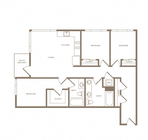Floor plan for 3 beds, 2 baths, 1175 sqft