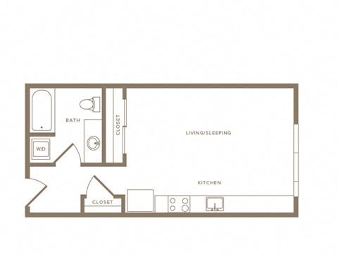 Floor plan for studio, 1 bath, 533 sqft