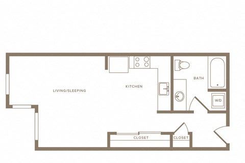 Floor plan for studio, 1 bath, 568 sqft