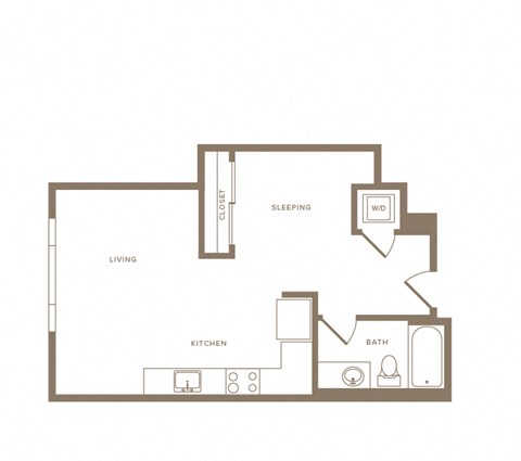 Floor plan for studio, 1 bath, 571 sqft