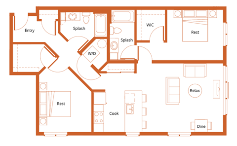 Floor plan for 2 beds, 2 baths, 1145 sqft