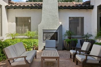 Courtyard with outdoor fireplace