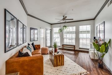 Dallas apartment for rent - a living room with a couch and a ceiling fan