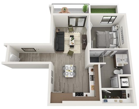 Floor plan for 1 bed, 1 bath, 721 sqft