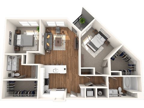 Floor plan for 2 beds, 2 baths, 1242 sqft