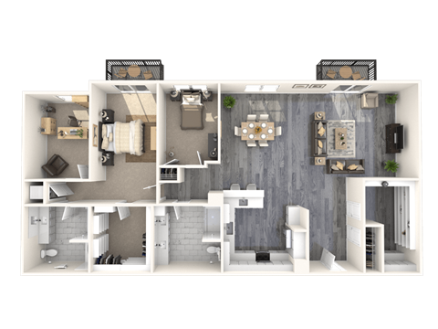 Floor plan for 2 beds, 2 baths, 1602 sqft