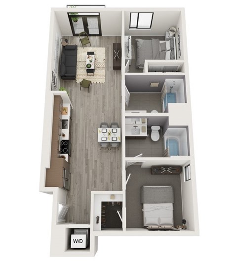 Floor plan for 2 beds, 2 baths, 954 sqft