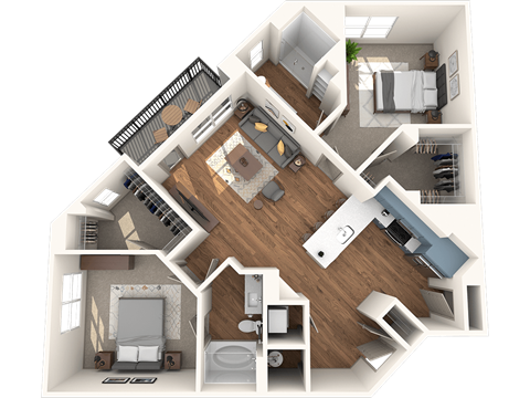 Floor plan for 2 beds, 2 baths, 1183 sqft