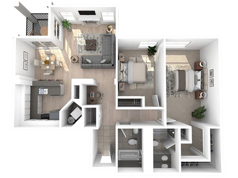 Floor plan for 2 beds, 2 baths, 972 sqft