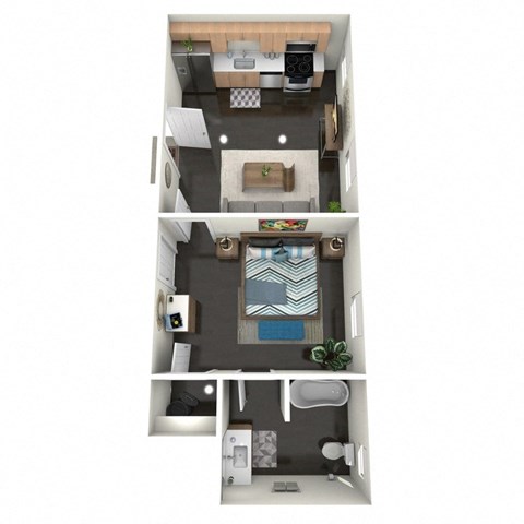 Floor plan for 1 bed, 1 bath, 480 sqft