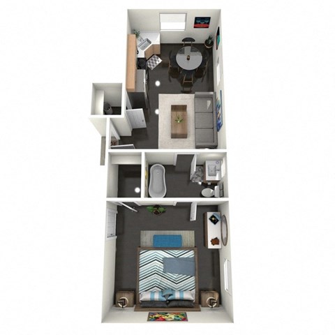 Floor plan for 1 bed, 1 bath, 480 sqft