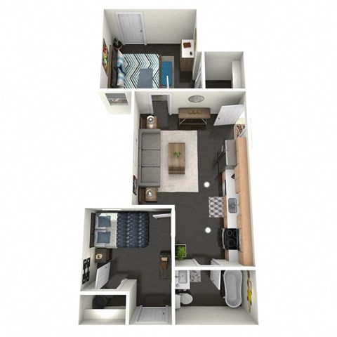 Floor plan for 2 beds, 1 bath, 540 sqft