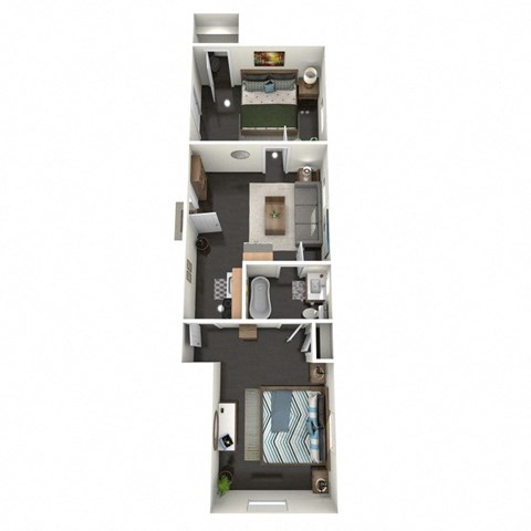 Floor plan for 2 beds, 1 bath, 668 sqft