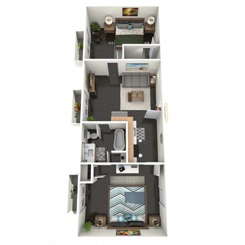 Floor plan for 2 beds, 1 bath, 668 sqft