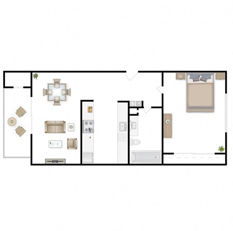 Floor plan for 1 bed, 1 bath, 710 sqft