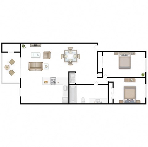 Floor plan for 2 beds, 1 bath, 810 sqft
