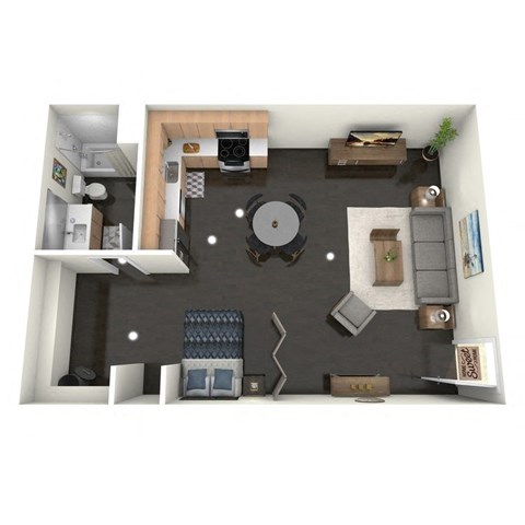 Floor plan for studio, 1 bath, 651 sqft