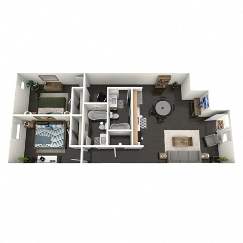 Floor plan for 2 beds, 2 baths, 1003 sqft