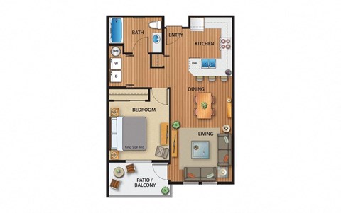 Floor plan for 1 bed, 1 bath, 689 sqft