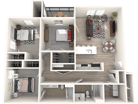 Floor plan for 3 beds, 2 baths, 1280 sqft