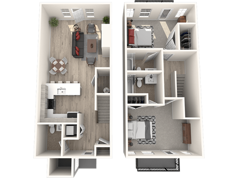 Floor plan for 2 beds, 2.5 baths, 1295 sqft