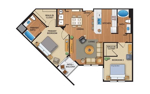 Floor plan for 2 beds, 2 baths, 1123 sqft