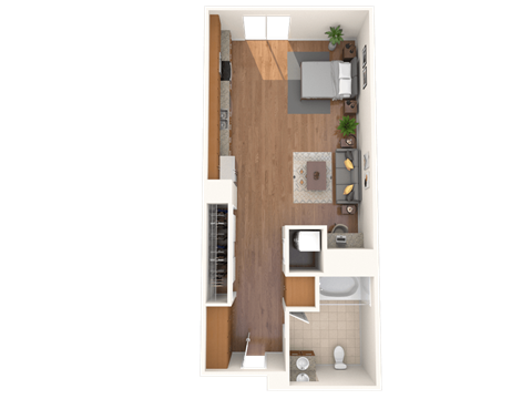 Floor plan for studio, 1 bath, 475 sqft