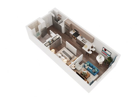 Floor plan for 1 bed, 1 bath, 573 sqft