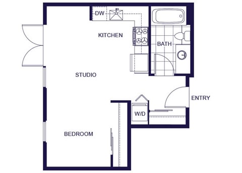 Floor plan for studio, 1 bath, 436 sqft