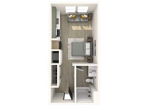 Floor plan for studio, 1 bath, 404 sqft