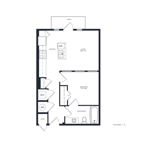 Floor plan for studio, 1 bath, 600 sqft