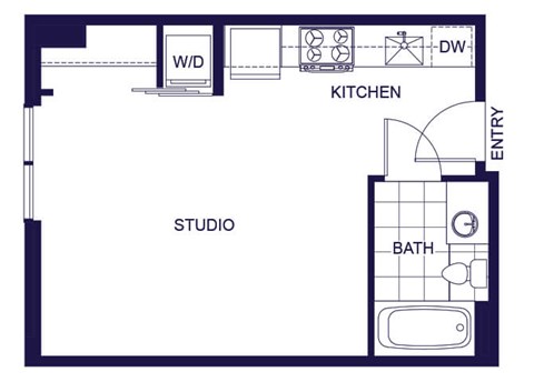 Floor plan for studio, 1 bath, 351 sqft