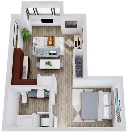 Floor plan for studio, 1 bath, 546 sqft