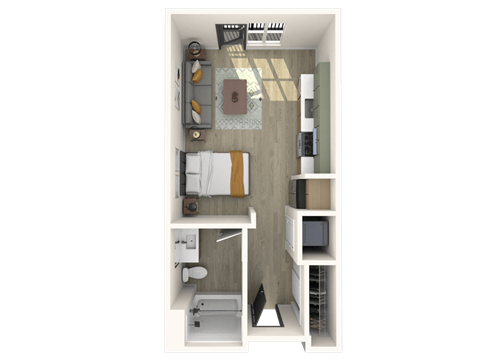 Floor plan for studio, 1 bath, 419 sqft